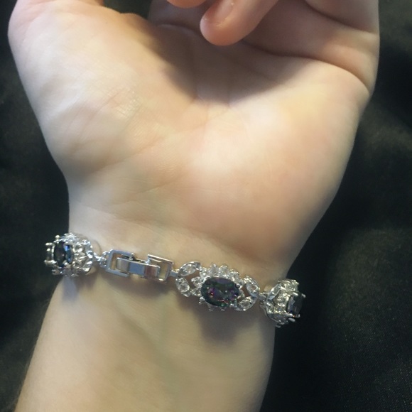 Genuine Mystic Topaz + White Topaz Bracelet 7.5 in - Picture 6 of 6